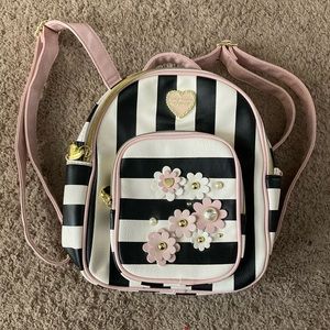Betsey Johnson mini pink flower striped backpack